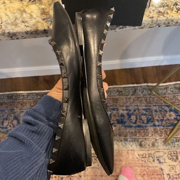 VALENTINO GARAVANI Rockstud Pointed Toe Noir Black Ballet Ballerina Flats - Picture 5 of 9